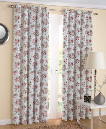 AIRWILL Cotton Floral Curtain, 4 x 5 ft, Multicolour, Pack of 2