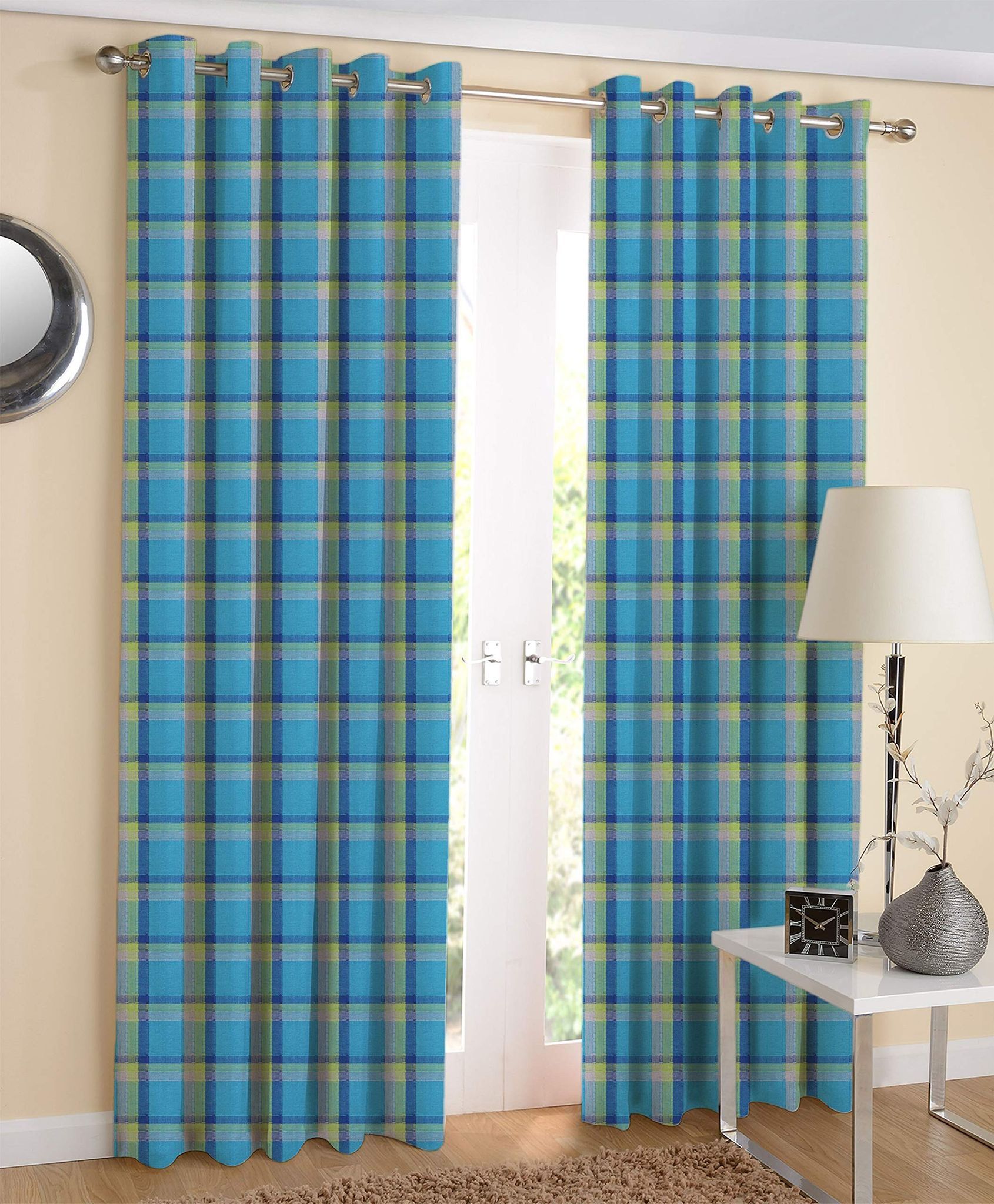 AIRWILL Designer Cotton Window Curtains (Blue; 4ft Width and 5ft Length) - Pack of 2 Pieces