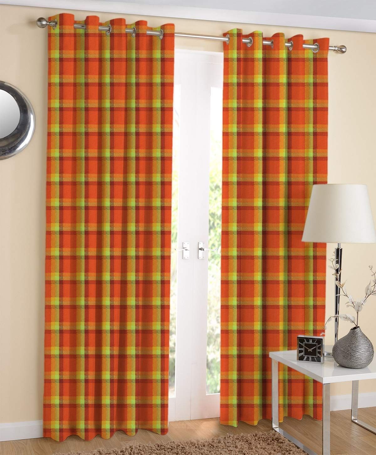 AIRWILL Designer Cotton Window Curtains (Orange, 4ft Width and 5ft Length) - Pack of 2 Pieces