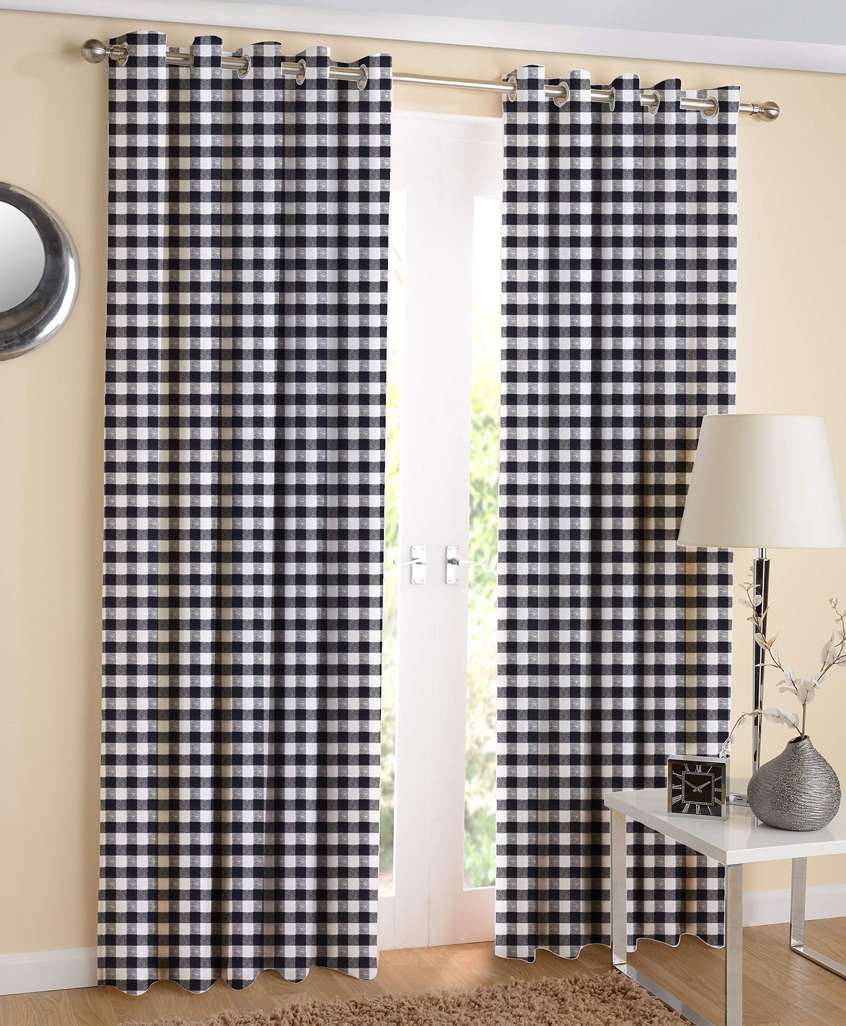 AIRWILL, 100% Cotton Curtains Self Designed with The Size of 4ft in Width and 5ft Length, Eyeleted Window Curtains. Pack of 2 Pieces.