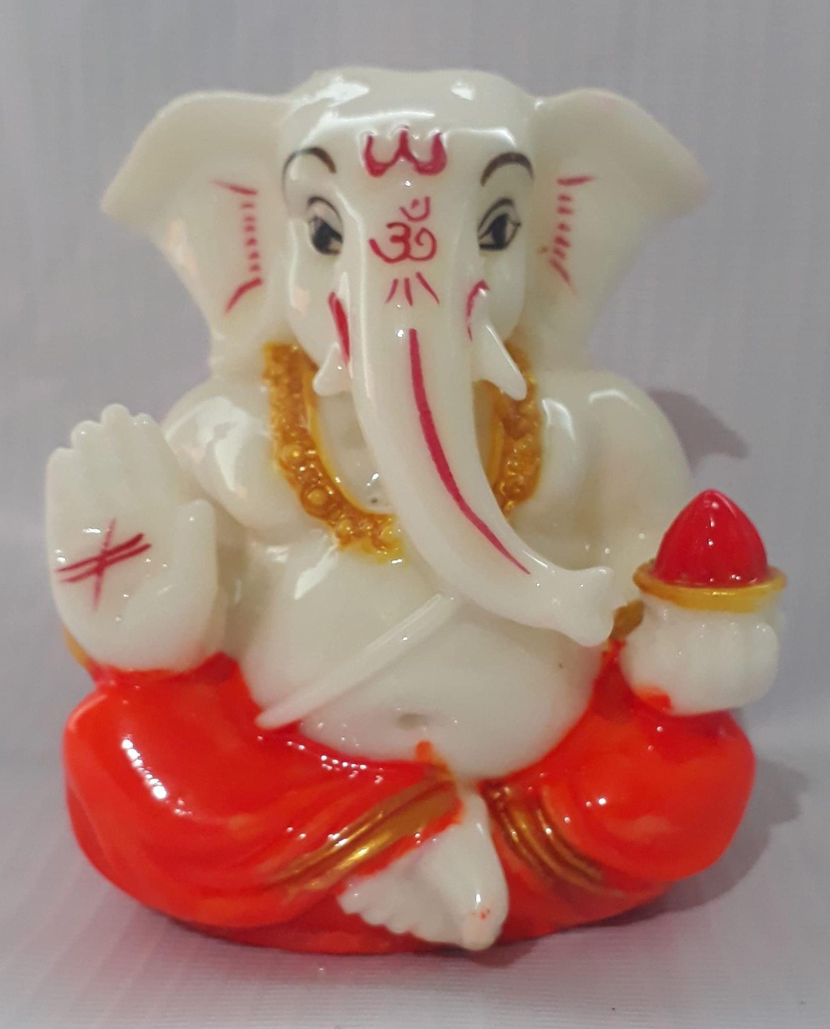 APM Ganeshji Decorative Gift Showpiece/ Ganesha Statue for Home Decor /Office Desk /Car Dashboard /Ganeshji Murti (3 inch), Orange, (MAA3007)