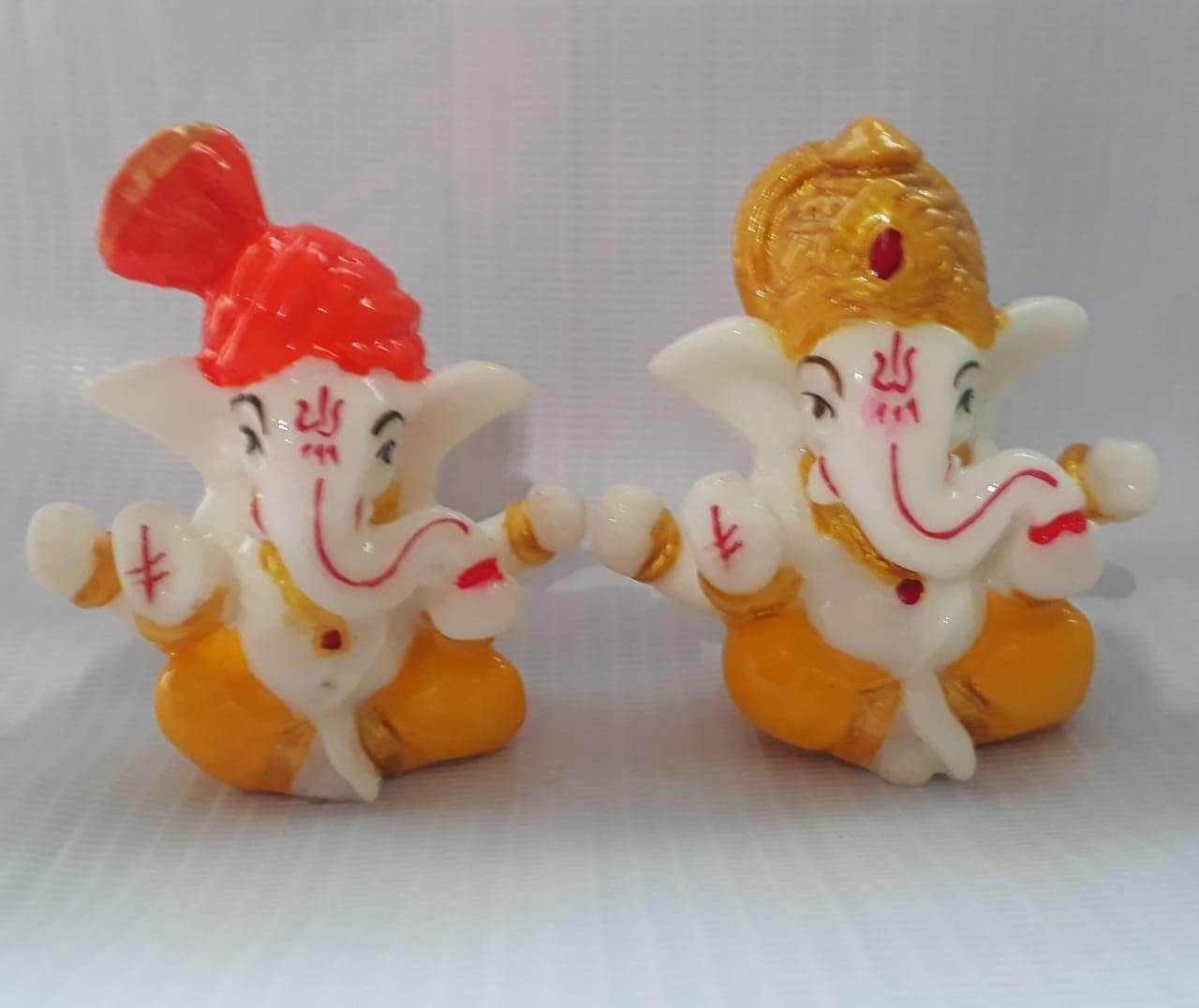 APM Ganpati Murti Idol showpiece Combo Pack of 2 for Home Decor/Office Desk/Car Dashboard (2.25 inch)