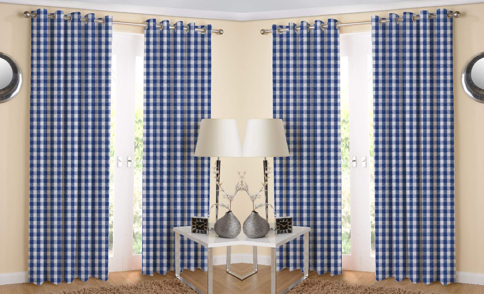 AIRWILL, 100% Cotton Curtains Self Designed with The Size of 4ft in Width and 5ft Length, Eyeleted Window Curtains. Pack of 4 Pieces.