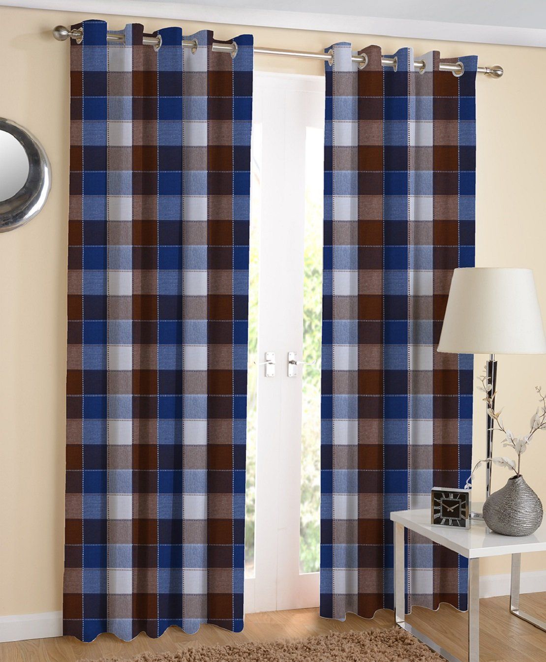 AIRWILL, 100% Cotton Curtains Self Designed with The Size of 4ft in Width and 5ft Length, Eyeleted Window Curtains. Pack of 2 Pieces.