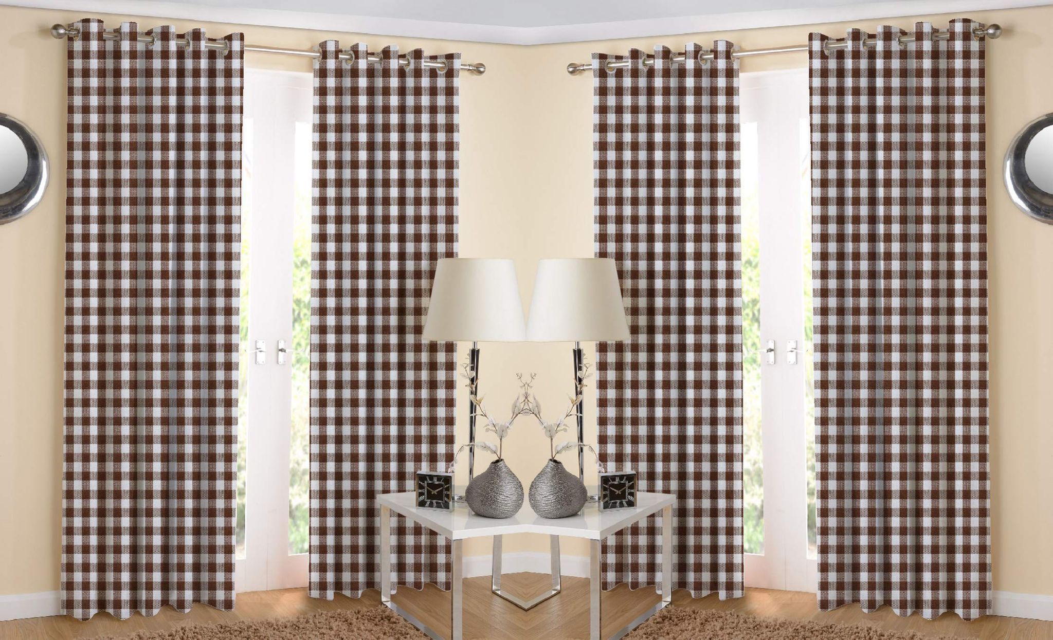 AIRWILL Cotton Self Design Grommet Eyeleted Window Curtain, 4x5 Ft, Brown, Pack of 4