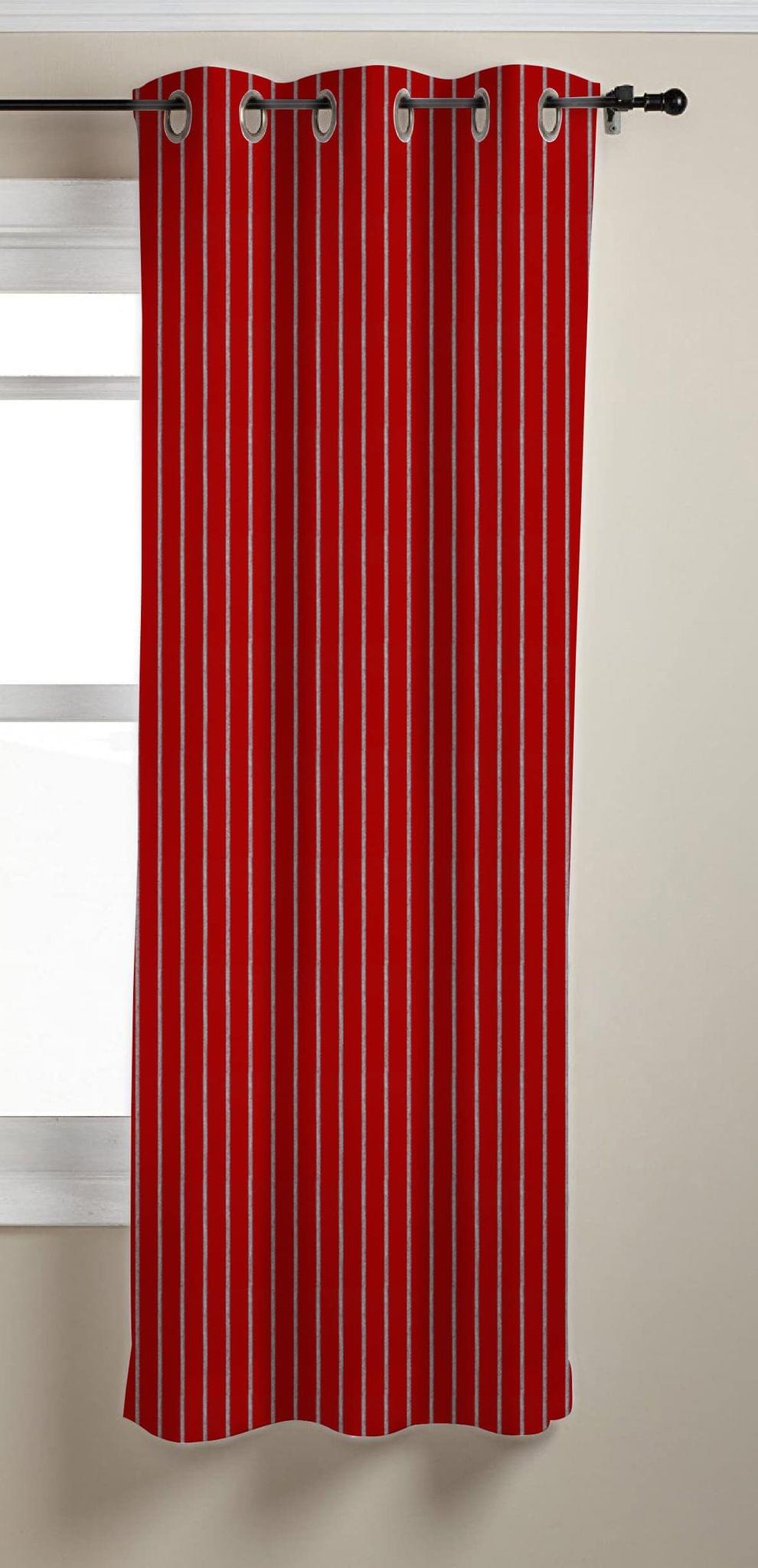 AIRWILL, Cotton Striped Pattern Window - 4x5ft Curtains - (Pack of 1 pc) - Red