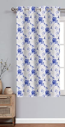 AIRWILL, Cotton Floral Pattern Window - 4x5ft Curtains - (Pack of 1 pc) - Blue