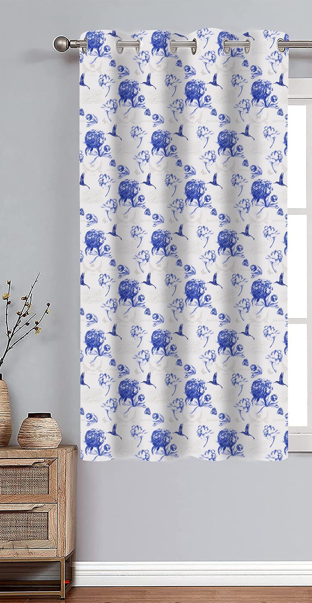 AIRWILL, Cotton Floral Pattern Window - 4x5ft Curtains - (Pack of 1 pc) - Blue