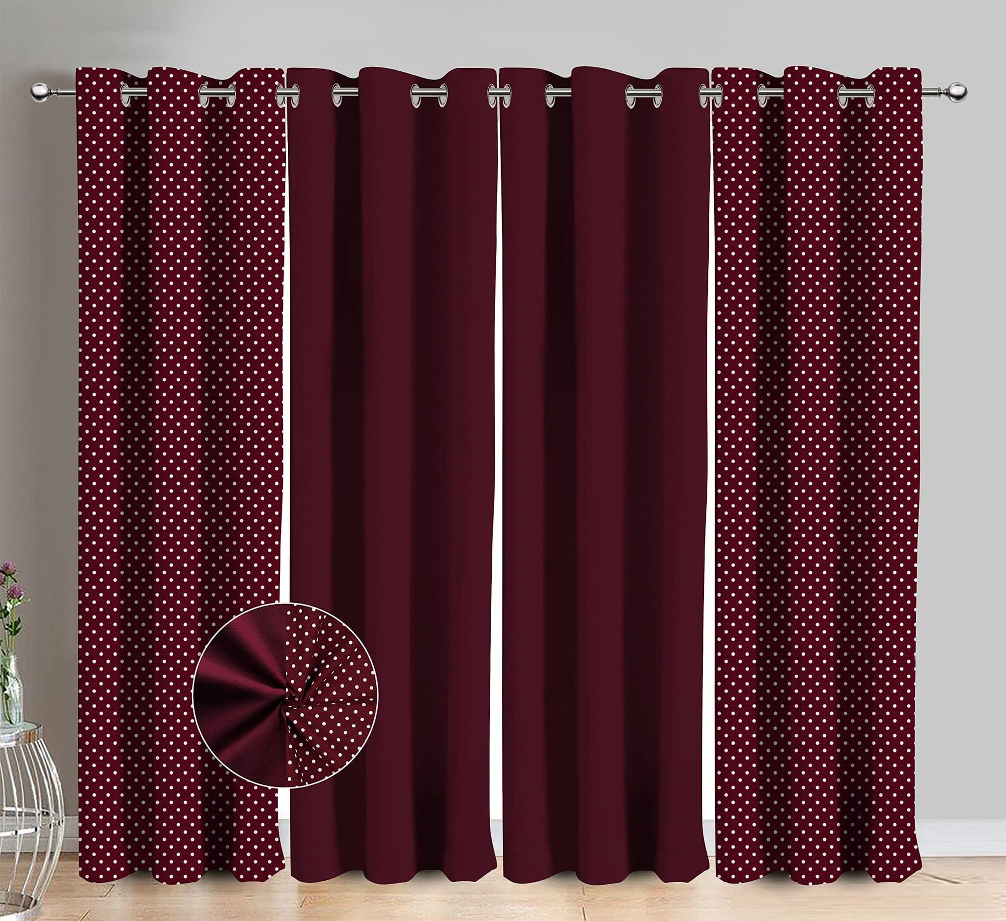 AIRWILL Cotton Maroon Polka Dot Polka & Solid Pattern Window Curtains 153 / 5ft Length - (Maroon, Pack of 4)
