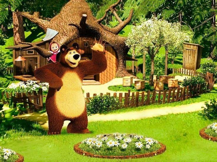 APM Masha & The Bear Wall Sticker Fully Waterproof Vinyl Sticker self Adhesive for Living Room, Bedroom, Office, Kids Room 12X18 inches (MT10)