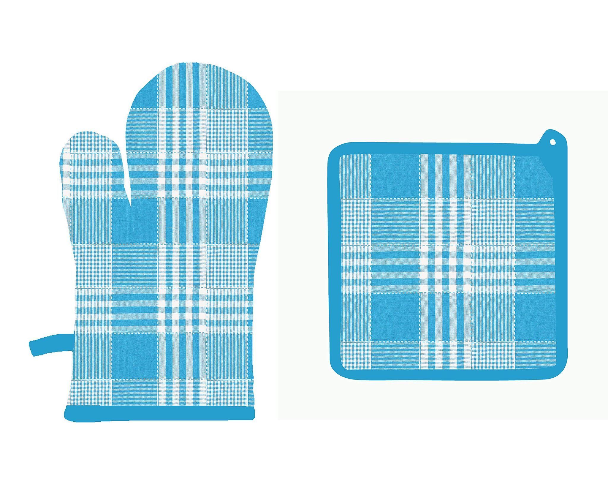 Airwill ? Cotton Designer Pattern Heat Resistant Kitchen Linens (1 Oven Mitt & 1 Pot Holder) (Blue)
