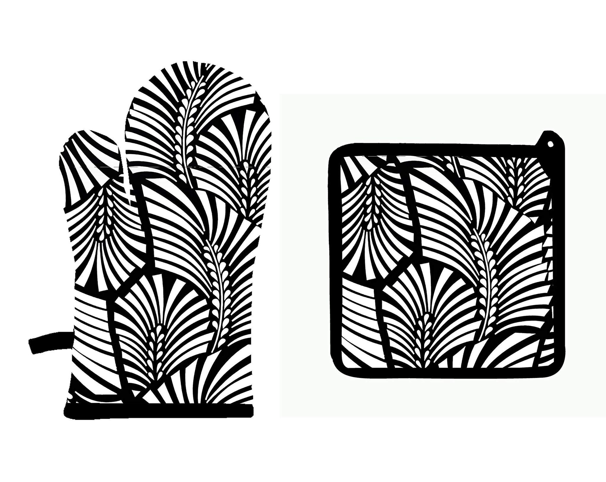 Airwill ? Cotton Designer Pattern Heat Resistant Kitchen Linens (1 Oven Mitt & 1 Pot Holder) (Black,White)