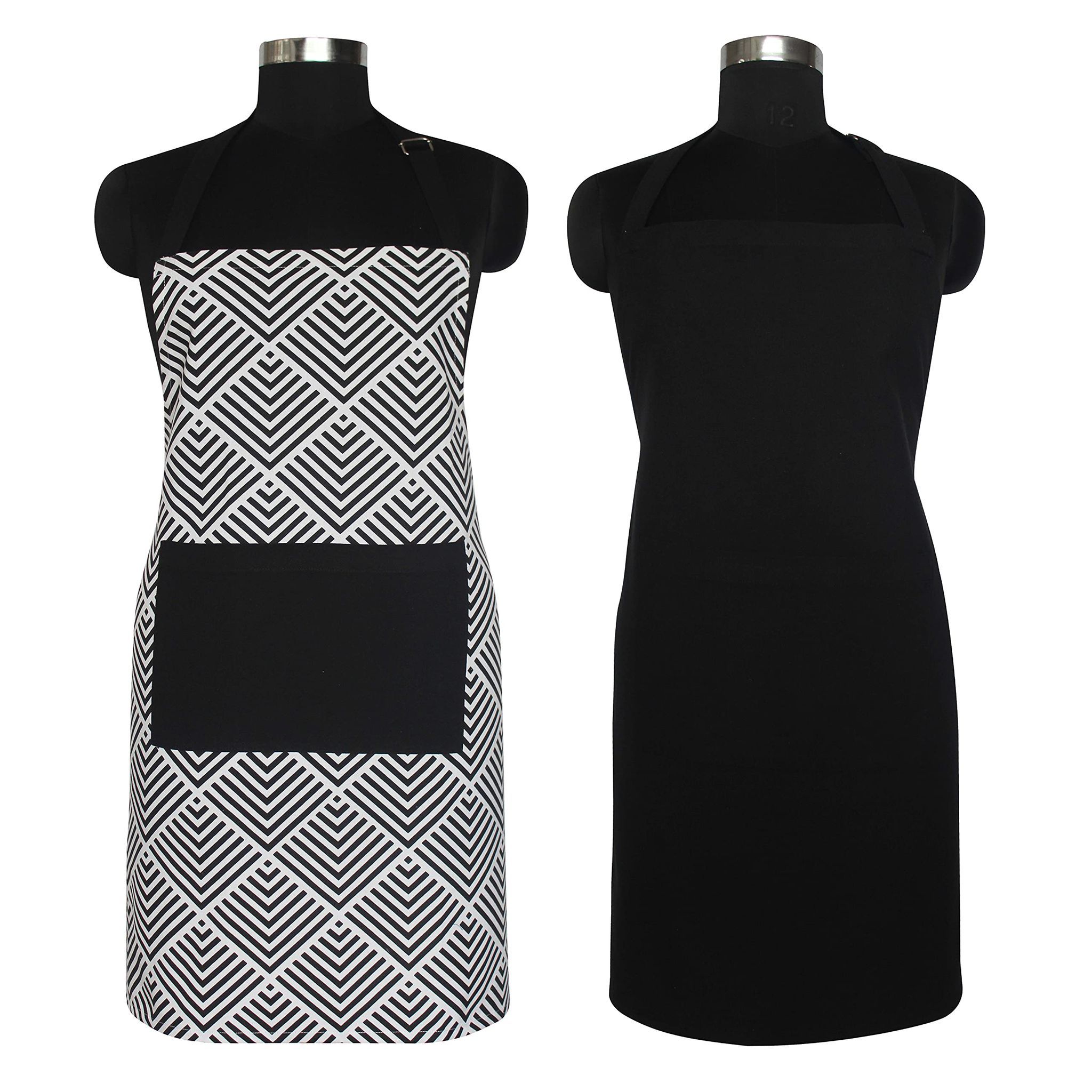 AIRWILL Cotton Kitchen Cooking Aprons for women & men (Geometric, Black & White) - Pack of 2 pcs