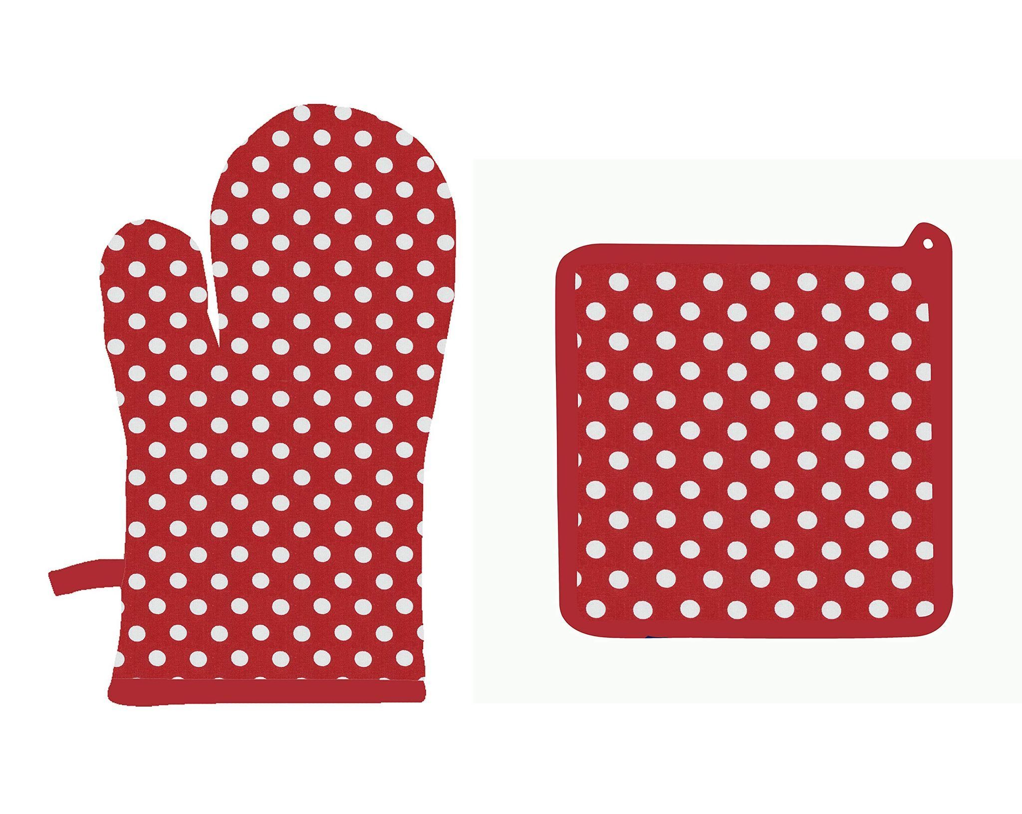 Airwill ? Cotton Designer Pattern Heat Resistant Kitchen Linens (1 Oven Mitt & 1 Pot Holder) (Red,White)