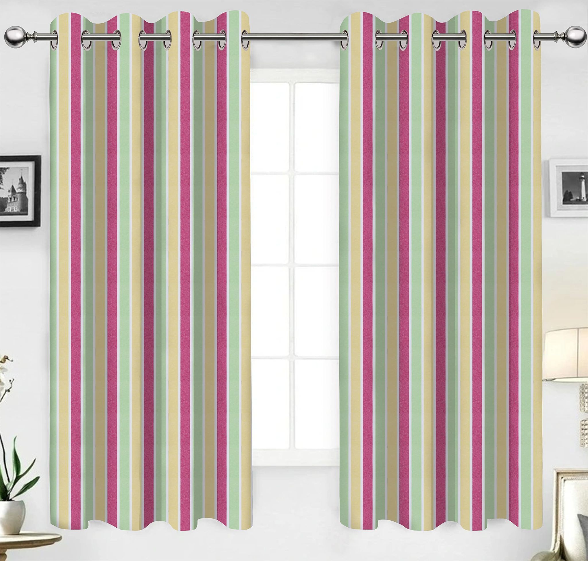 AIRWILL, Cotton Striped Pattern Window - 4x5ft Curtains - (Pack of 2 pcs) - Multicolor