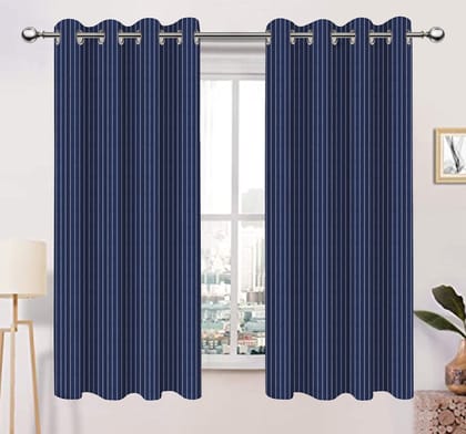 AIRWILL, Cotton Striped Pattern Window - 4x5ft Curtains - (Pack of 2 pcs) - Blue