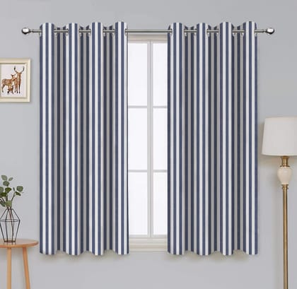 AIRWILL, Cotton Striped Pattern Window - 4x5ft Curtains - (Pack of 2 pcs) - Blue