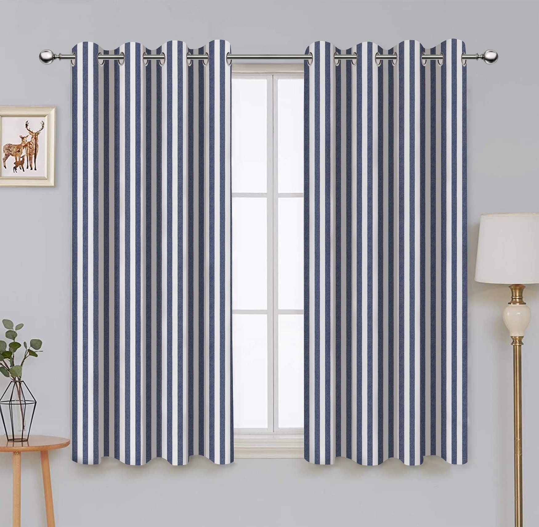 AIRWILL, Cotton Striped Pattern Window - 4x5ft Curtains - (Pack of 2 pcs) - Blue