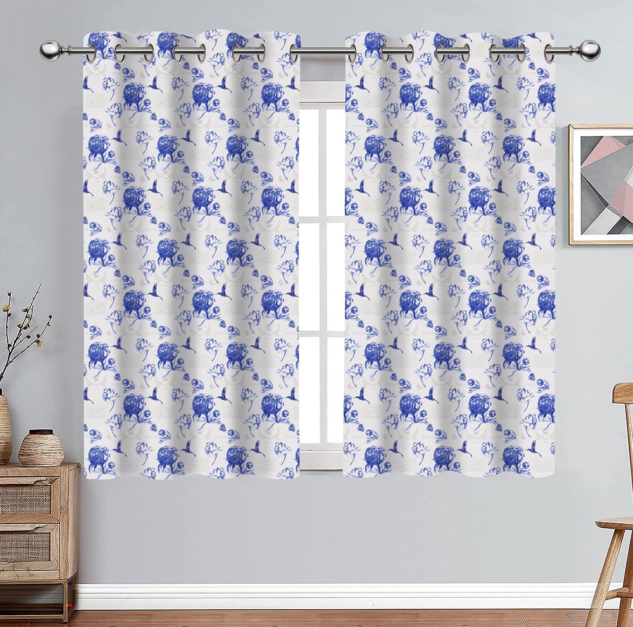AIRWILL, Cotton Floral Pattern Window - 4x5ft Curtains - (Pack of 2 pcs) - Blue