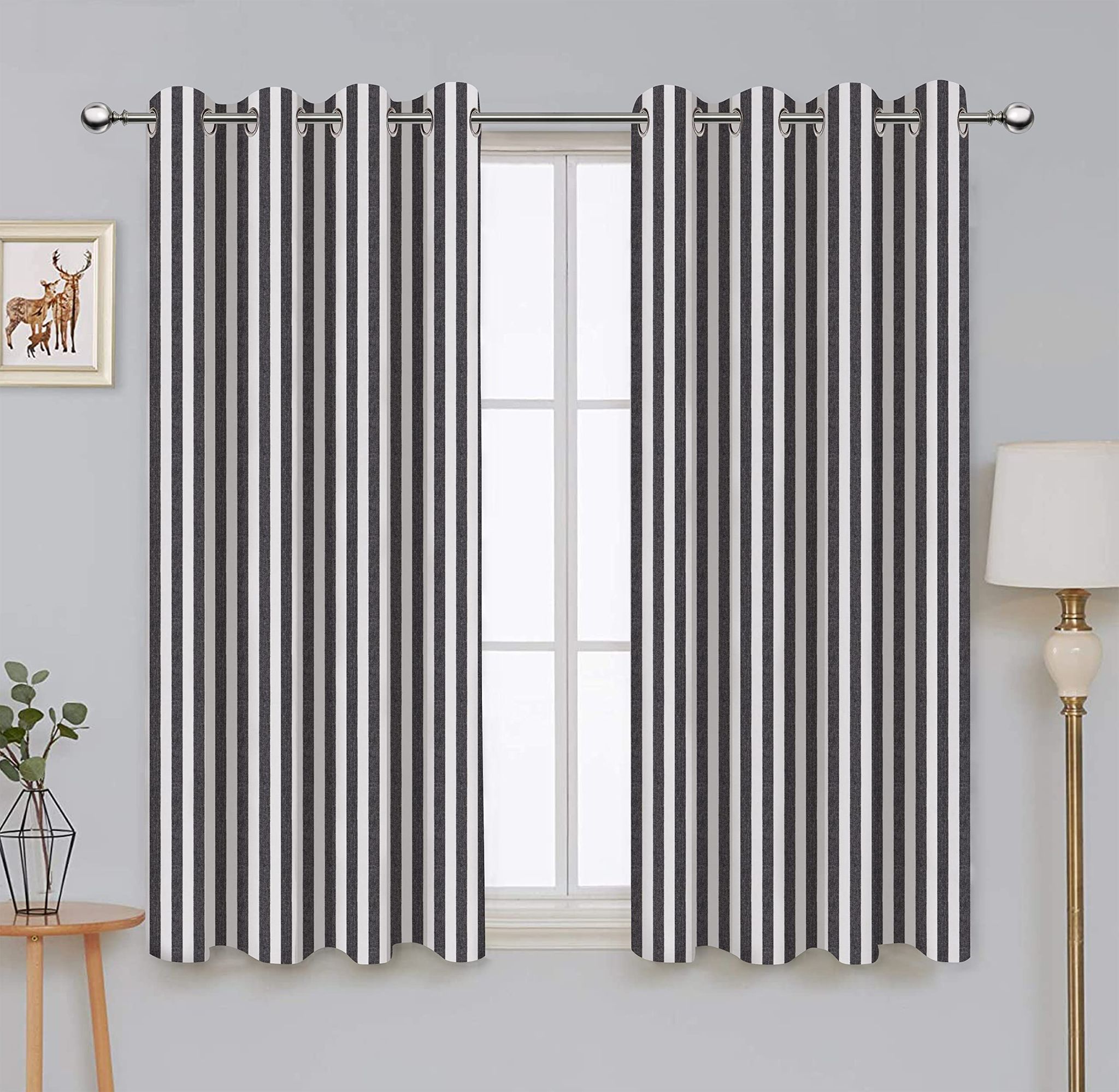 AIRWILL, Cotton Striped Pattern Window - 4x5ft Curtains - (Pack of 2 pcs) - Black