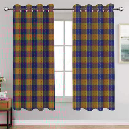 AIRWILL, Cotton Checkered Pattern Window - 4x5ft Curtains - (Pack of 2 pcs) - Blue, Yellow