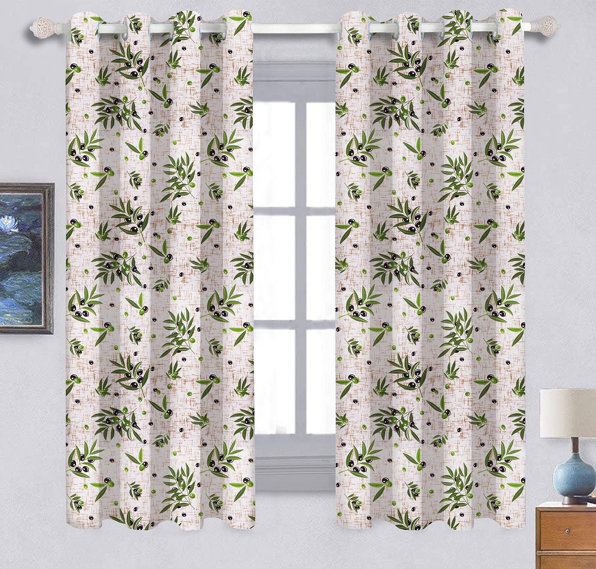 AIRWILL Cotton Printed Pattern Window Curtains (Green, 5x5ft) - Pack of 2 Pieces