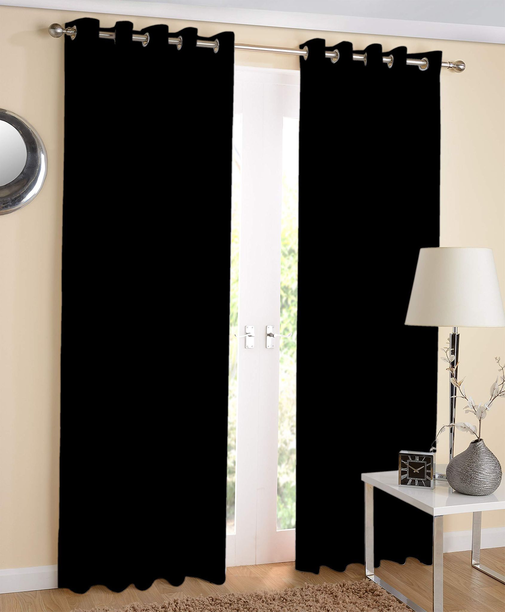AIRWILL 100% Cotton Solid Pattern Window Curtains Sized, 5ft Length (Black, Pack of 2 pcs)