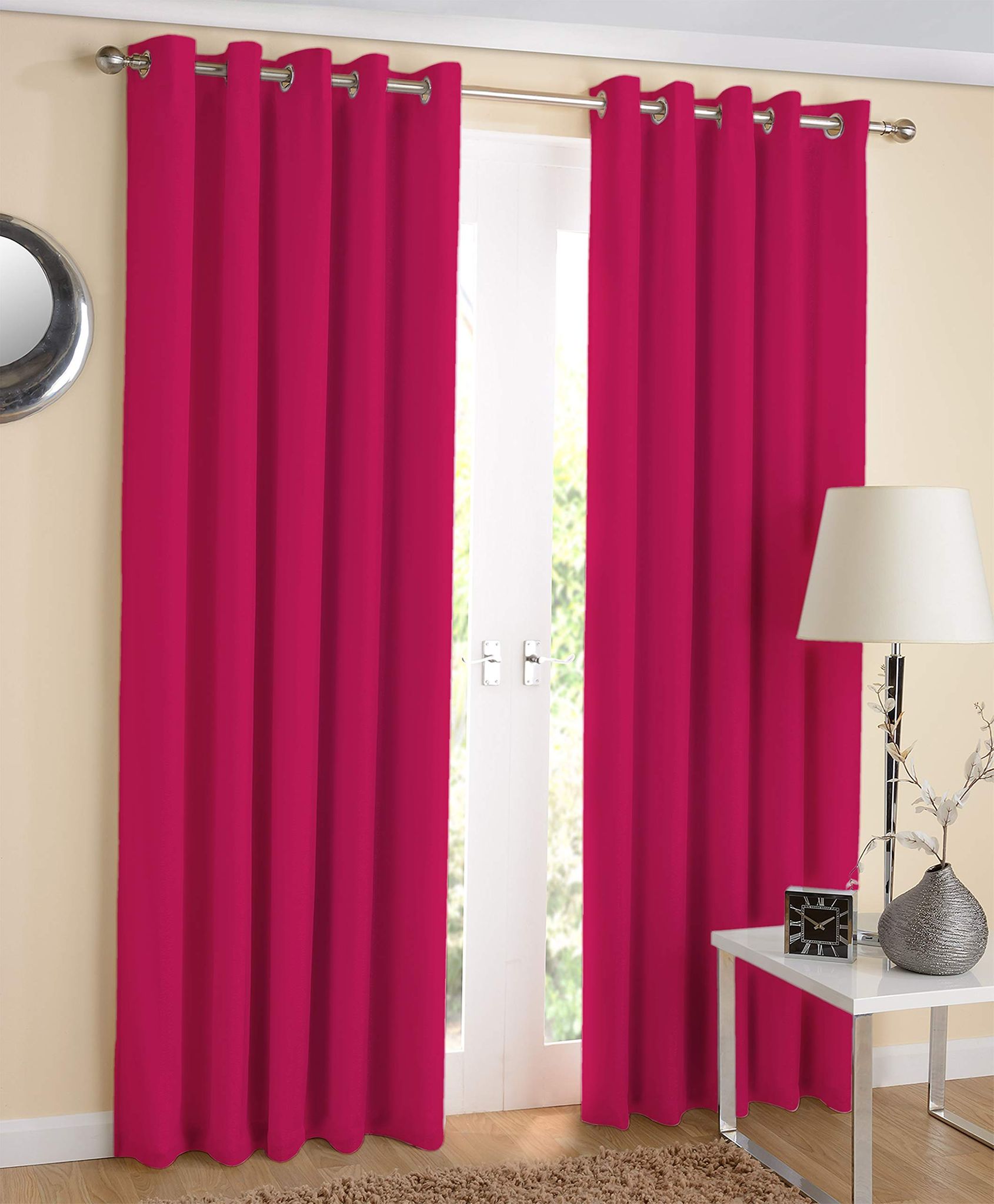 AIRWILL 100% Cotton Solid Pattern Window Curtains Sized, 5ft Length (Pink, Pack of 2 pcs)
