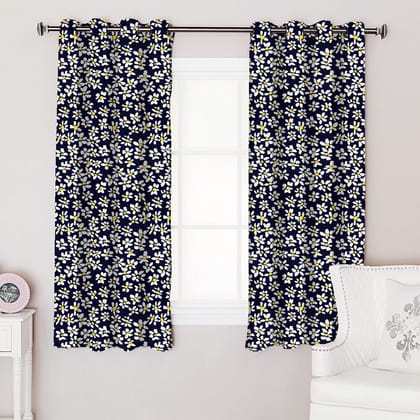 AIRWILL 100% Cotton Floral Pattern Window Curtains Sized, 5ft Length (Blue, Pack of 2 pcs)