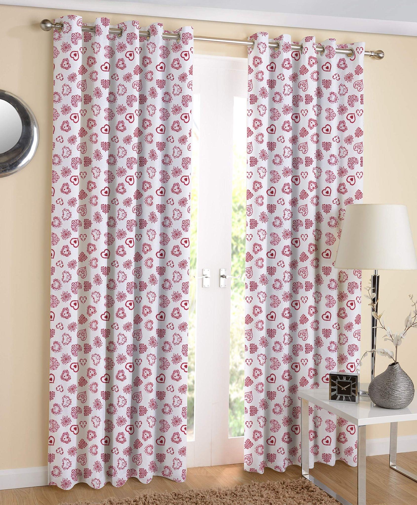 AIRWILL 100% Cotton Printed Pattern Window Curtains Sized, 5ft Length (Red,White, Pack of 2 pcs)