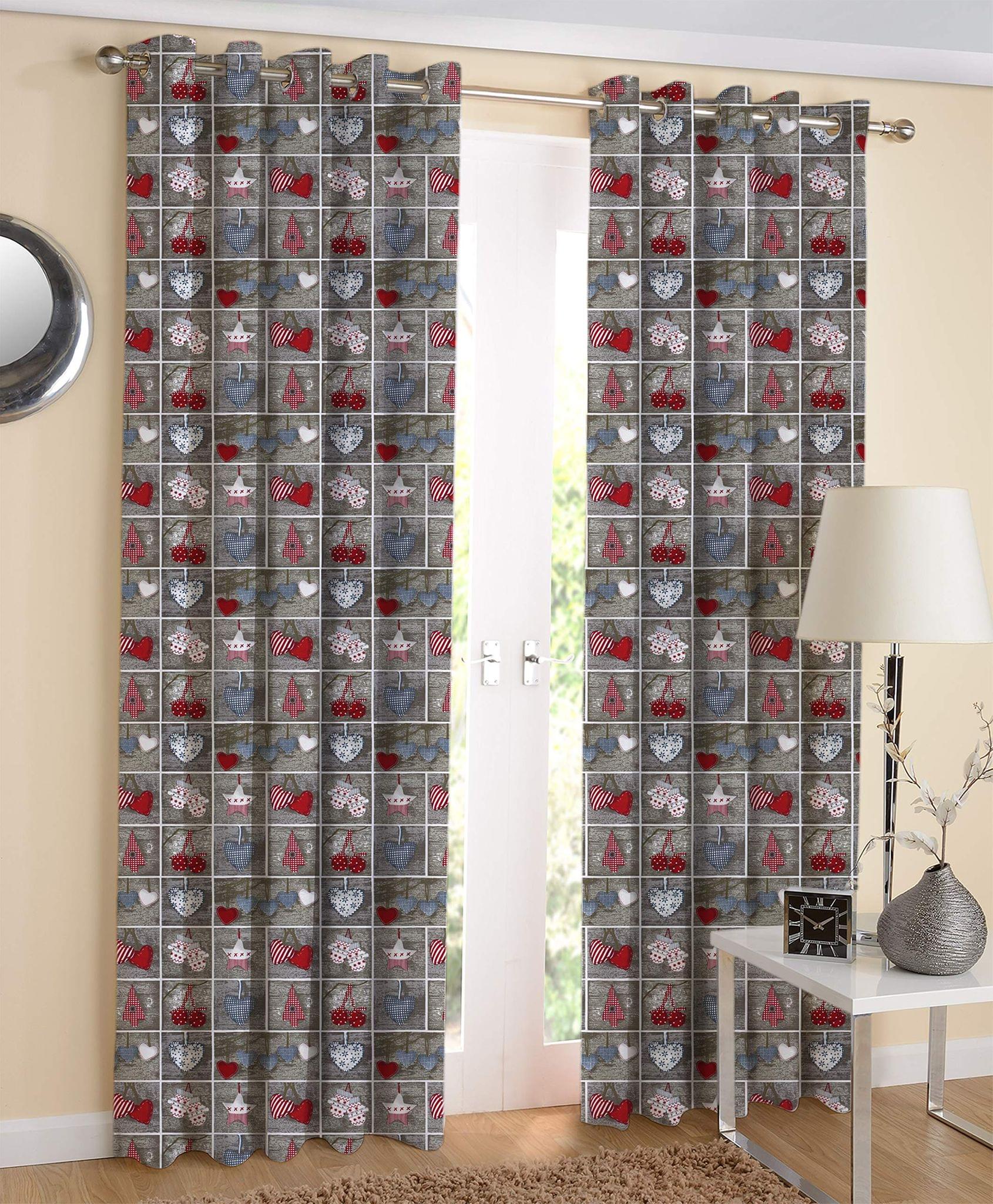 AIRWILL Grey Printed Pattern Cotton Window Curtains 4x5ft Pack of 2 Pieces
