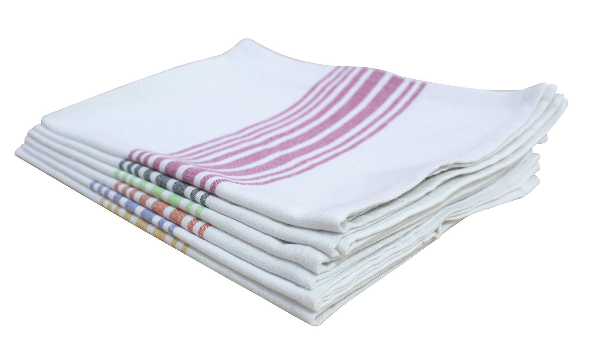 AIRWILL Cotton Large Kitchen Towel, dishcloths, Wiping Cloths (45 x 65 cm, Yellow, Blue, Green, Orange, Black, Pink and White) - Pack of 6