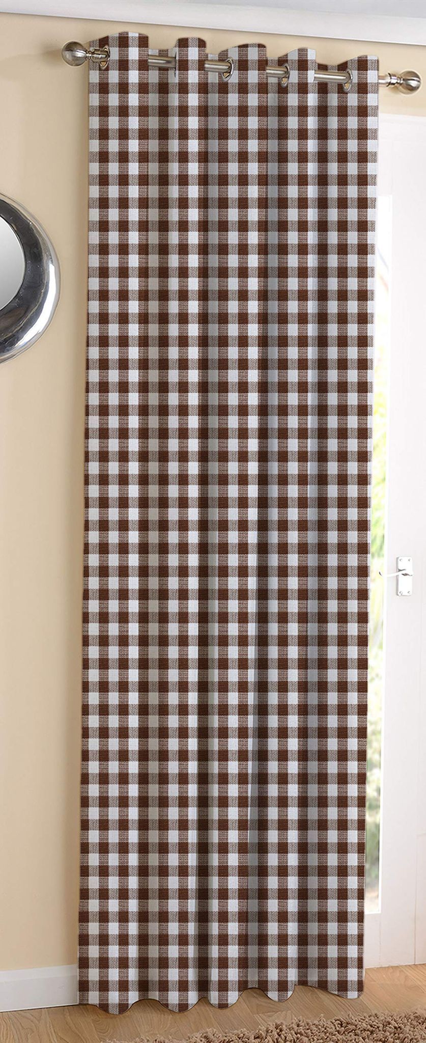 AIRWILL ? Cotton Blackout and Room Darkening 9ft Long Door Curtains Pack of 1 pc. (Checks - Brown)
