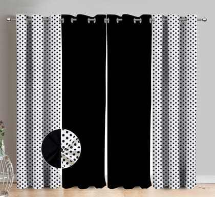 AIRWILL Cotton Polka Dot Black Polka & Solid Pattern Long Door Curtains 275 / 9ft Length - (Black, Pack of 4)