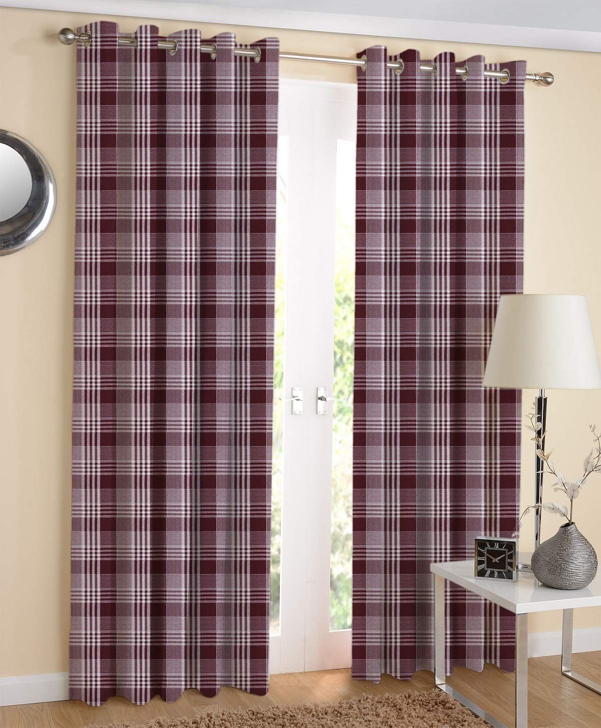AIRWILL Cotton Track Dobby Maroon Designed Long Door Curtains (Maroon; 4ft Width and 9ft Length) Pack of 2 Pieces?