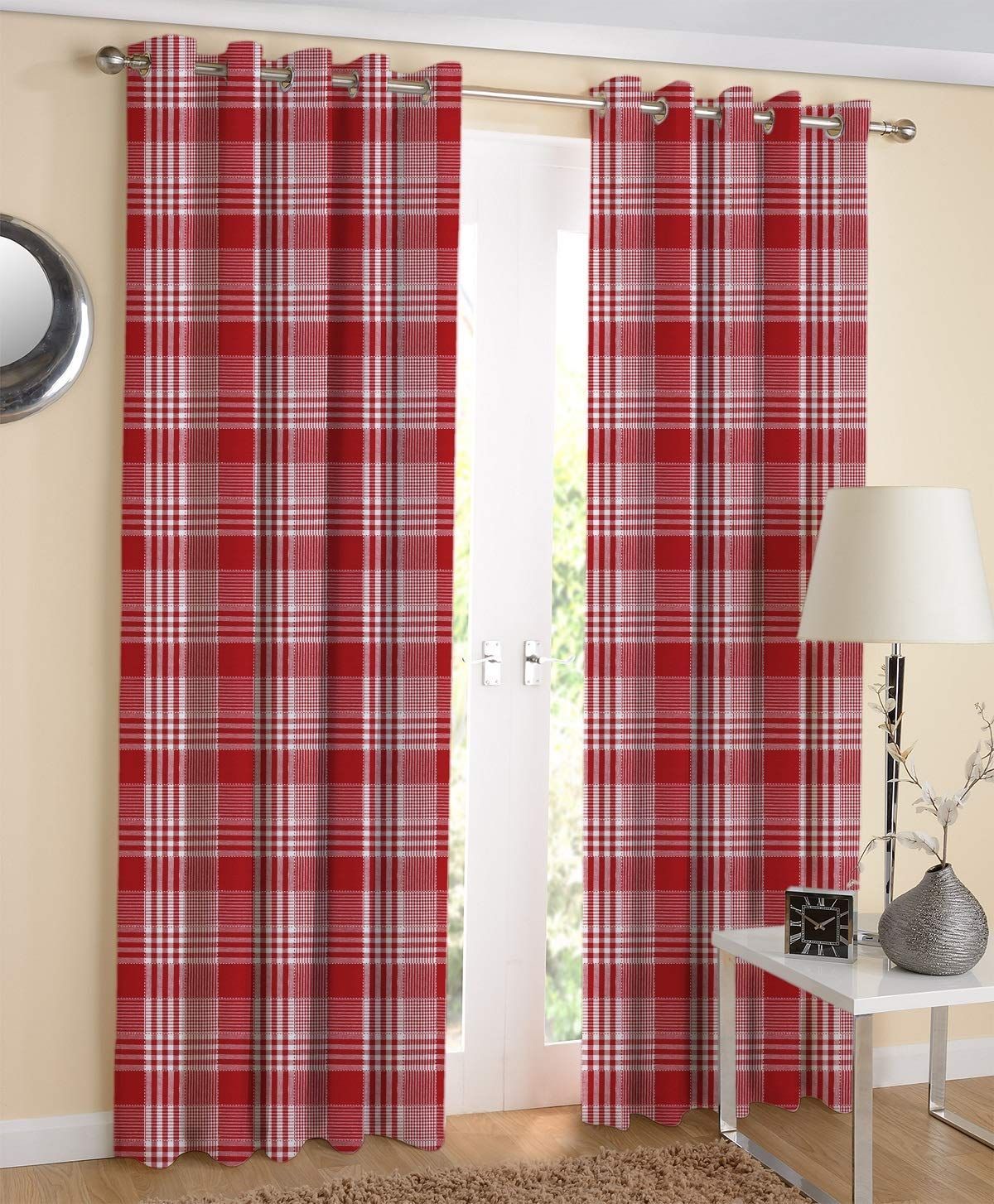 AIRWILL Cotton Track Dobby Red Designed Long Door Curtains (Red; 4ft Width and 9ft Length) Pack of 2 Pieces?