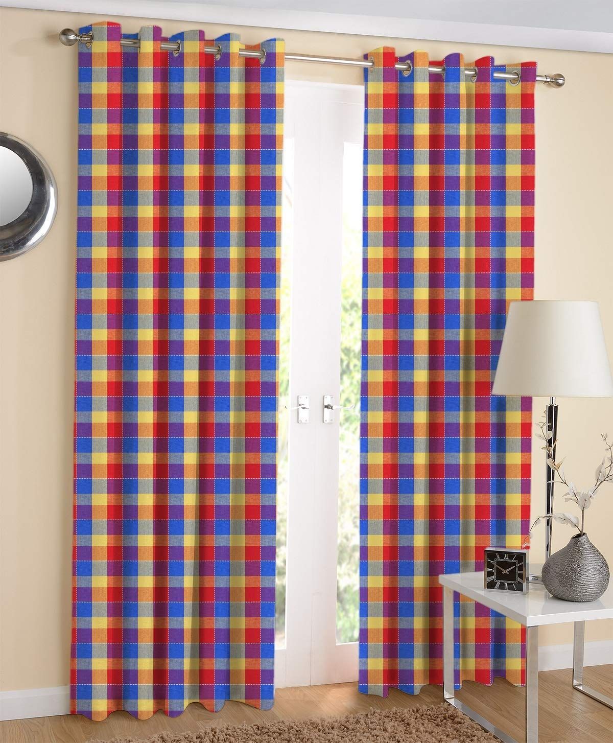 AIRWILL Cotton Addukalm Designed Long Door Curtains (Red,Blue,Yellow; 4ft Width and 9ft Length) Pack of 2 Pieces?