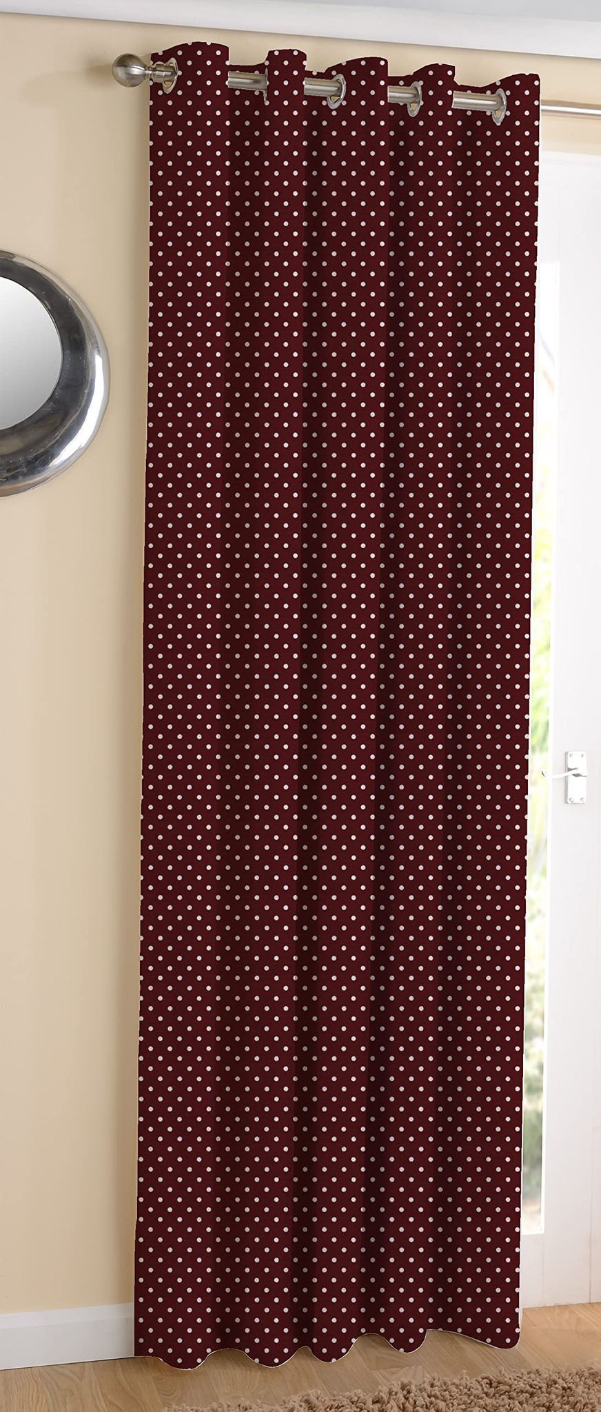 AIRWILL, Cotton Polka Dots Pattern Long Door - 4x9ft Curtains - (Pack of 1 pc) - Maroon