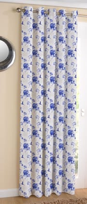 AIRWILL, Cotton Floral Pattern Long Door - 4x9ft Curtains - (Pack of 1 pc) - Blue