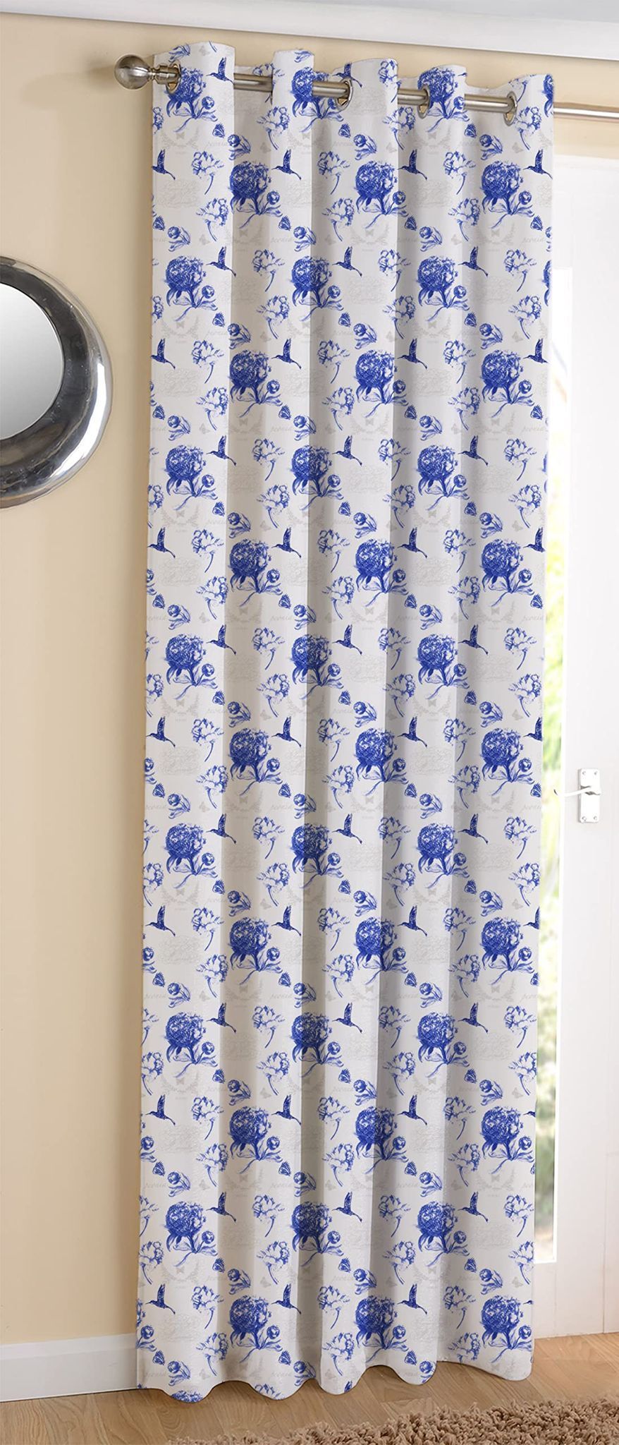 AIRWILL, Cotton Floral Pattern Long Door - 4x9ft Curtains - (Pack of 1 pc) - Blue