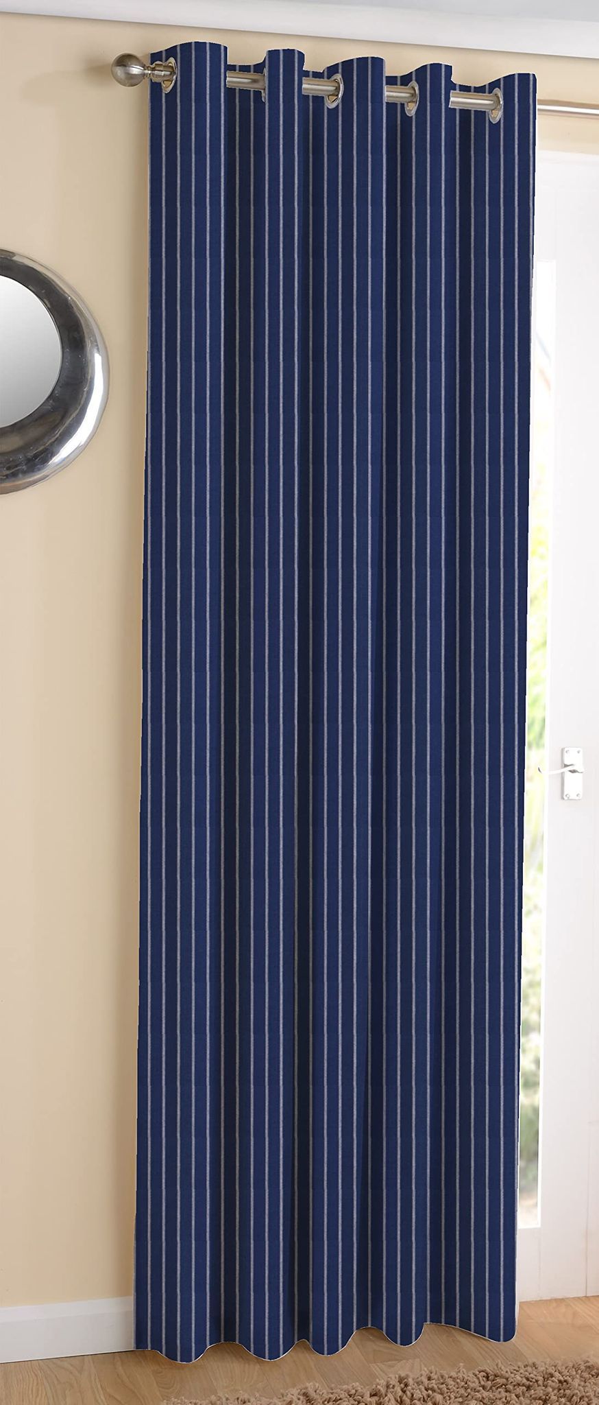 AIRWILL, Cotton Striped Pattern Long Door - 4x9ft Curtains - (Pack of 1 pc) - Blue