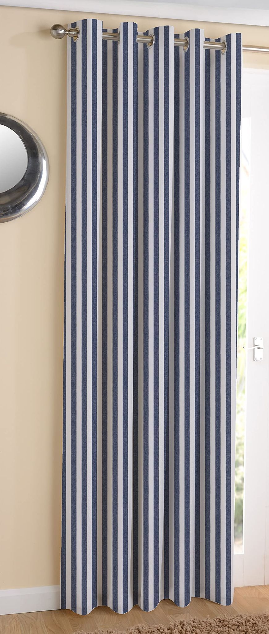 AIRWILL, Cotton Striped Pattern Long Door - 4x9ft Curtains - (Pack of 1 pc) - Blue