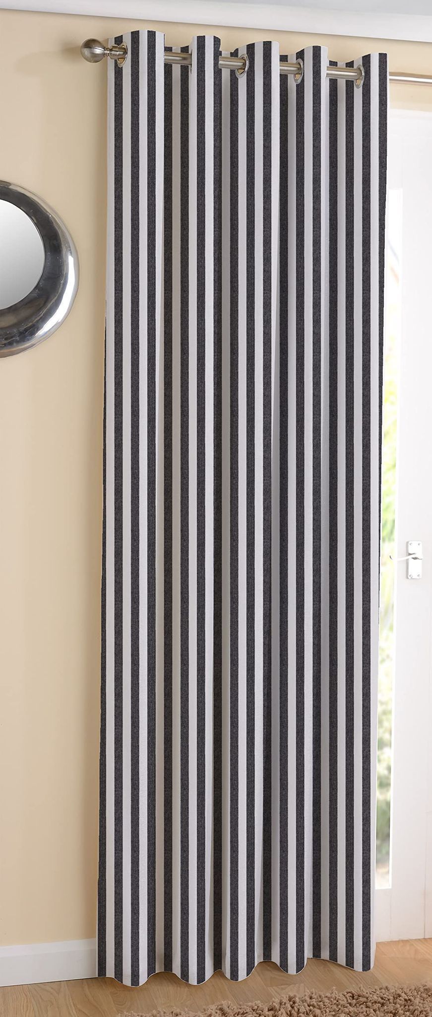 AIRWILL, Cotton Striped Pattern Long Door - 4x9ft Curtains - (Pack of 1 pc) - Black