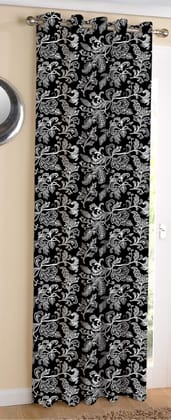 AIRWILL ? Cotton Blackout and Room Darkening 9ft Long Door Curtains Pack of 1 pc. (Floral - Black)