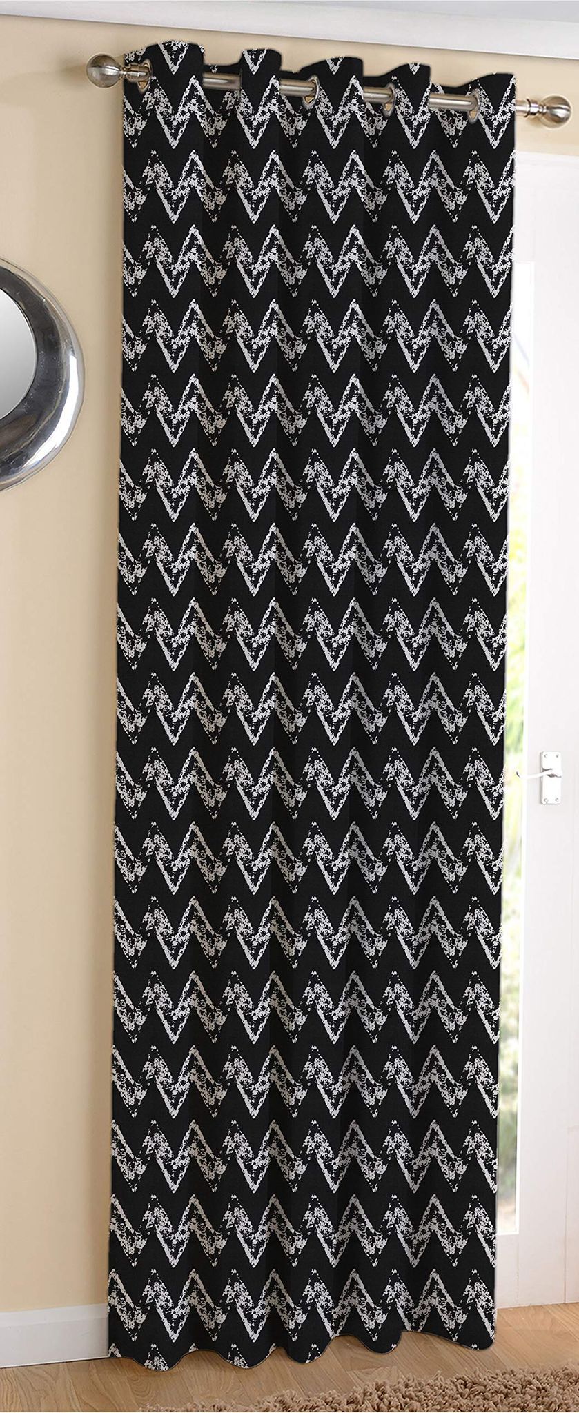 AIRWILL ? Cotton Blackout and Room Darkening 9ft Long Door Curtains Pack of 1 pc. (Geometric - Black)
