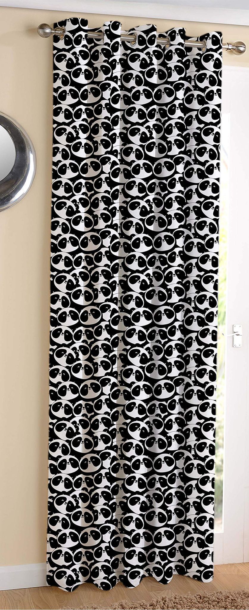 AIRWILL ? Cotton Blackout and Room Darkening 9ft Long Door Curtains Pack of 1 pc. (Cartoon - Black)