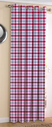 AIRWILL ? Cotton Blackout and Room Darkening 9ft Long Door Curtains Pack of 1 pc. (Checks - Red,Grey)