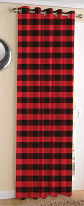 AIRWILL ? Cotton Blackout and Room Darkening 9ft Long Door Curtains Pack of 1 pc. (Checks - Black,Red)