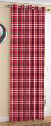 AIRWILL ? Cotton Blackout and Room Darkening 9ft Long Door Curtains Pack of 1 pc. (Checks - Maroon,Red)