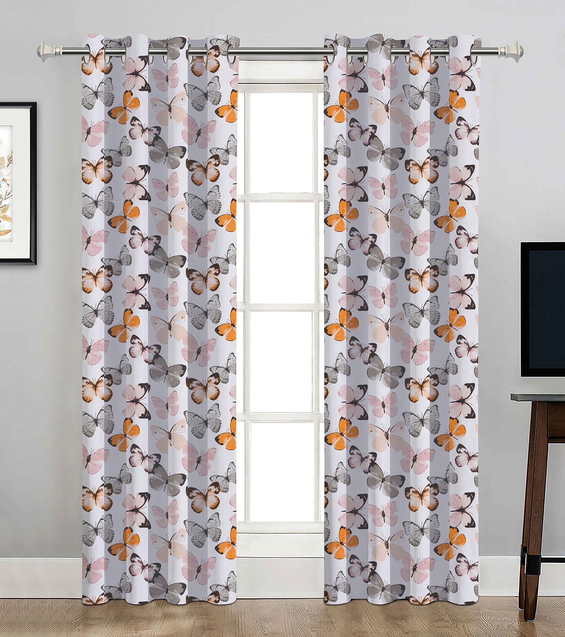 AIRWILL, Cotton Designer Themed Butterflies Digitally Printed Long Door Curtains, Sized 4ft in Width and 9ft in Length. Pack of 2 Pieces